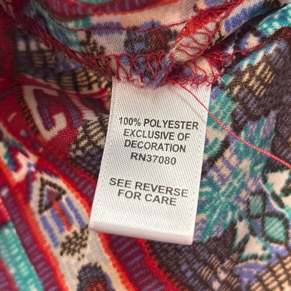 Cato Womens Boho Tunic Top L Multicolor Long Sleeve Tassel Tie Neck - Picture 4 of 6